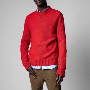 NWT $658 Zadig & Voltaire Kennet Red Distressed Epaulette Detail Knit Sweater